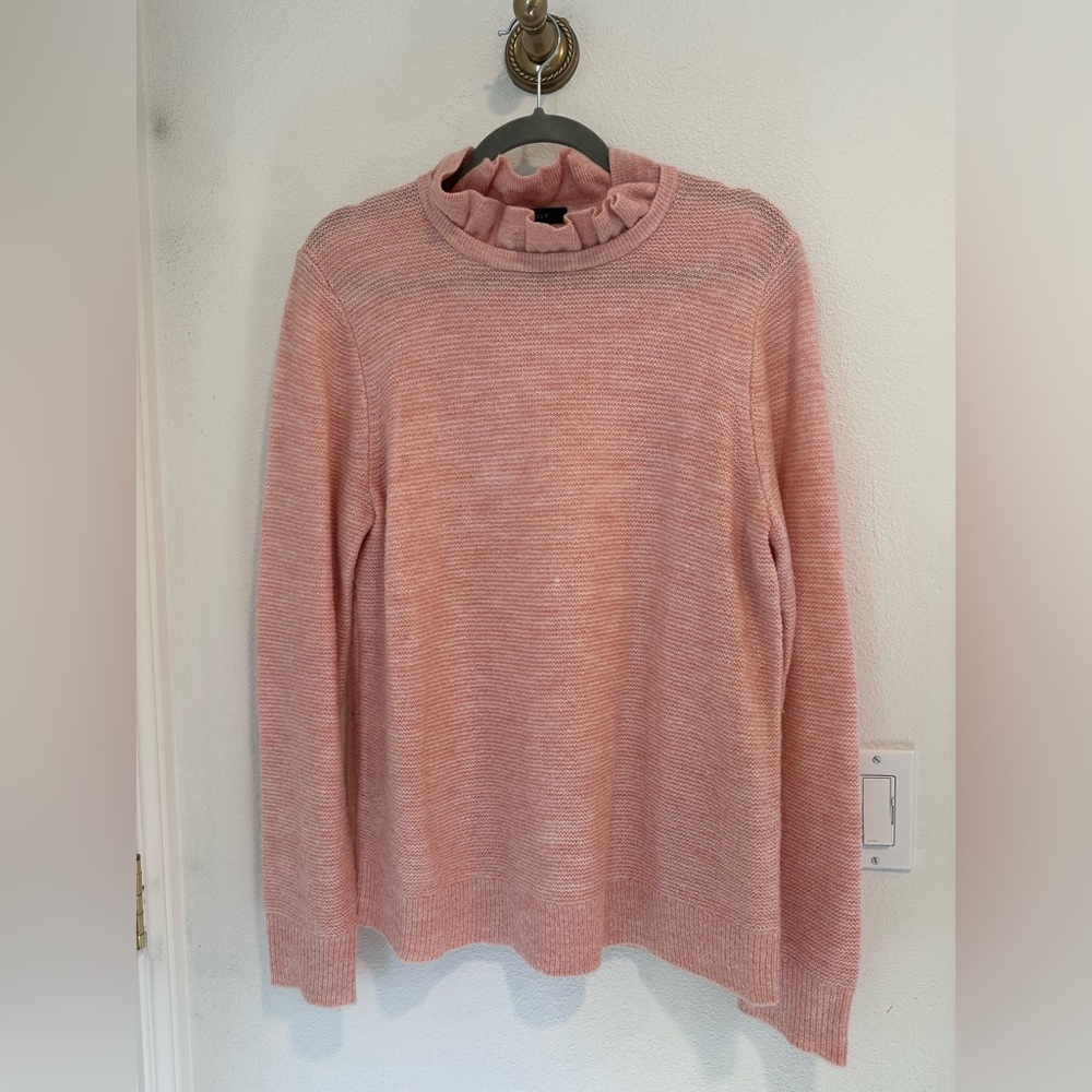 J. Crew Soft Pink Knit Ruffled Neckline Sweater